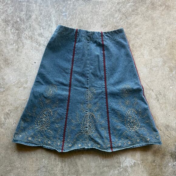 Liz Claiborne Dresses & Skirts - Vtg 1990s Liz Claiborne Denim Skirt Embroidered Accents Womens Size 2 Petite